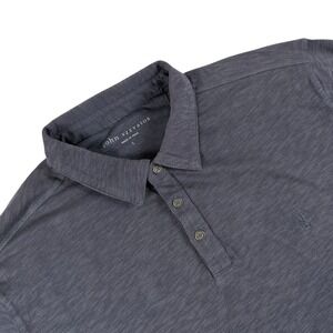 John Varvatos Polo Shirt Mens L Gray‎ Short Sleeve Slub Knit Peace Logo Casual